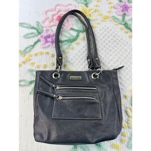 Rosetti Black Faux‎ Leather Tote Bag Shoulder Bag with Zip Pockets
